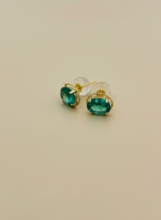 Oval Blue Topaz Stud