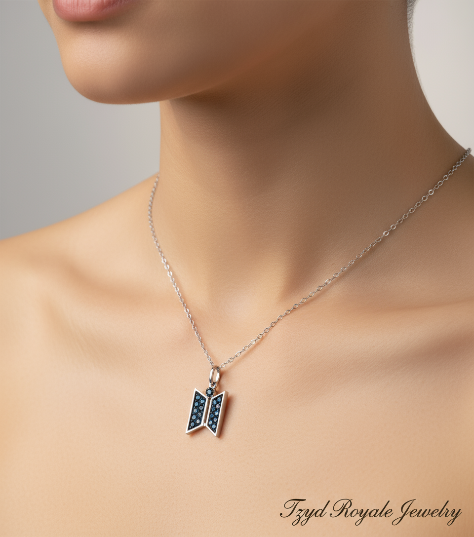 The Door to Dreams: 18K White Gold and Blue Diamond Fan Pendant