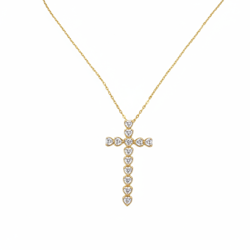 Heart Cross (6ct Face) Necklace YG