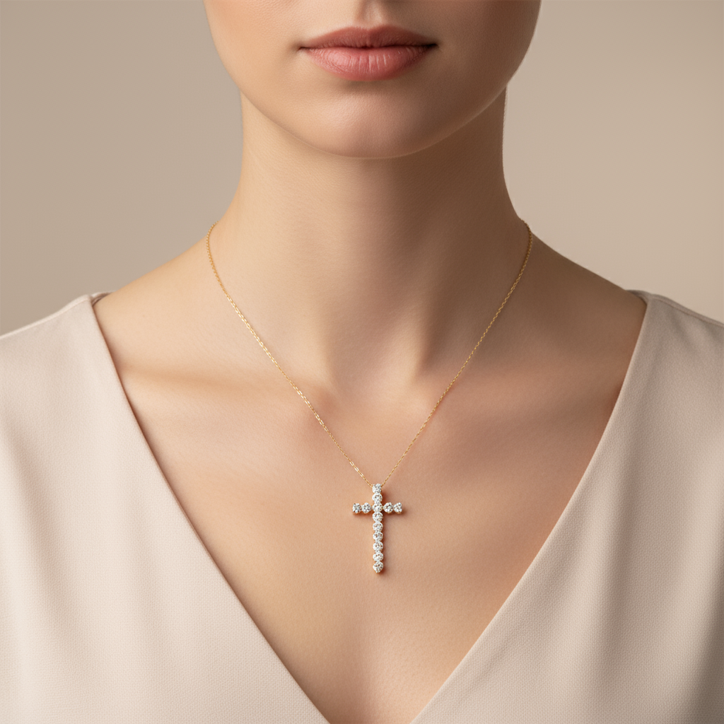 Heart Cross (6ct Face) Necklace YG