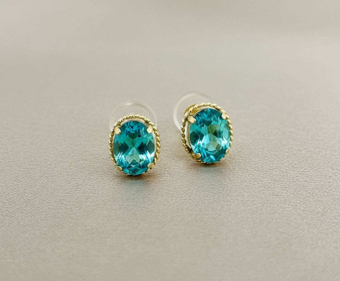 Oval Blue Topaz Stud
