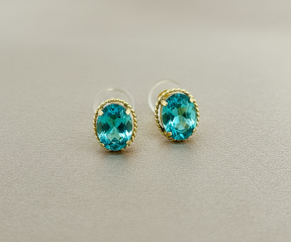 Oval Blue Topaz Stud