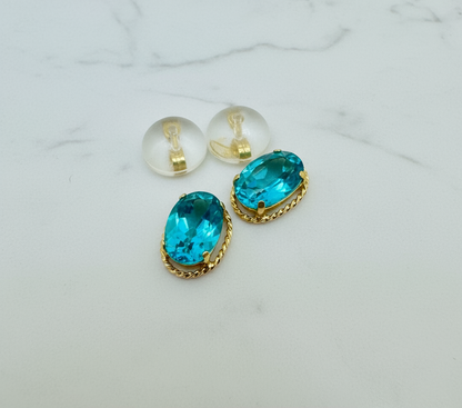 Oval Blue Topaz Stud