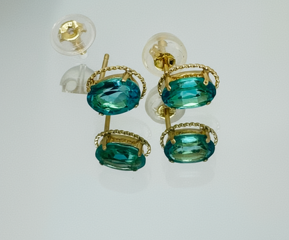 Oval Blue Topaz Stud
