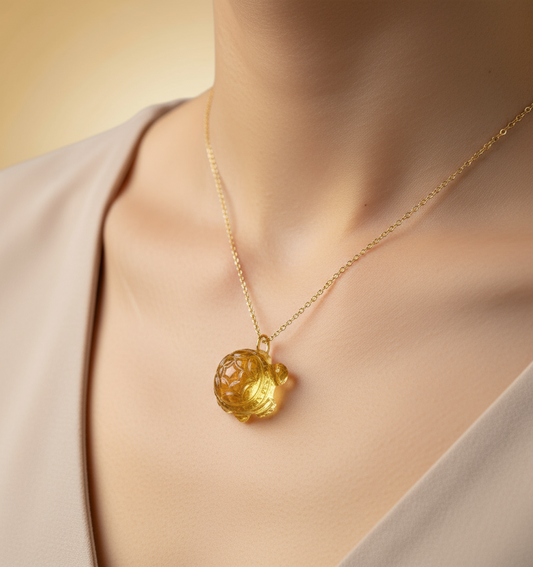 Natural Citrine Turtle Necklace